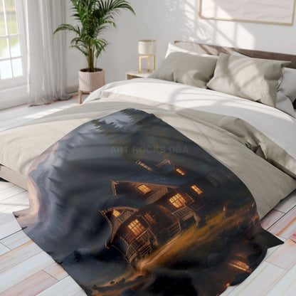 Cozy Arctic Fleece Blanket - Serene Cabin Design for Warmth & Comfort Perfect Gift for Home Decor Camping Relaxation
