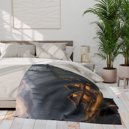 Cozy Arctic Fleece Blanket - Serene Cabin Design for Warmth & Comfort Perfect Gift for Home Decor Camping Relaxation