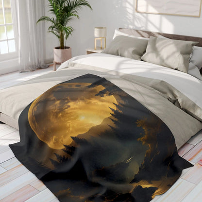 Cozy Arctic Fleece Blanket with Moonlit Forest Design Soft Throw Winter Decor Gift for Nature Lovers Home Warmth - Home