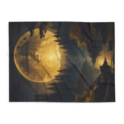 Cozy Arctic Fleece Blanket with Moonlit Forest Design Soft Throw Winter Decor Gift for Nature Lovers Home Warmth - Home