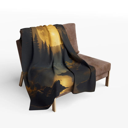 Cozy Arctic Fleece Blanket with Moonlit Forest Design Soft Throw Winter Decor Gift for Nature Lovers Home Warmth - Home