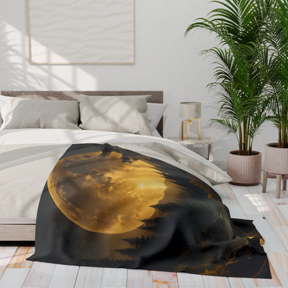 Cozy Arctic Fleece Blanket with Moonlit Forest Design Soft Throw Winter Decor Gift for Nature Lovers Home Warmth - Home