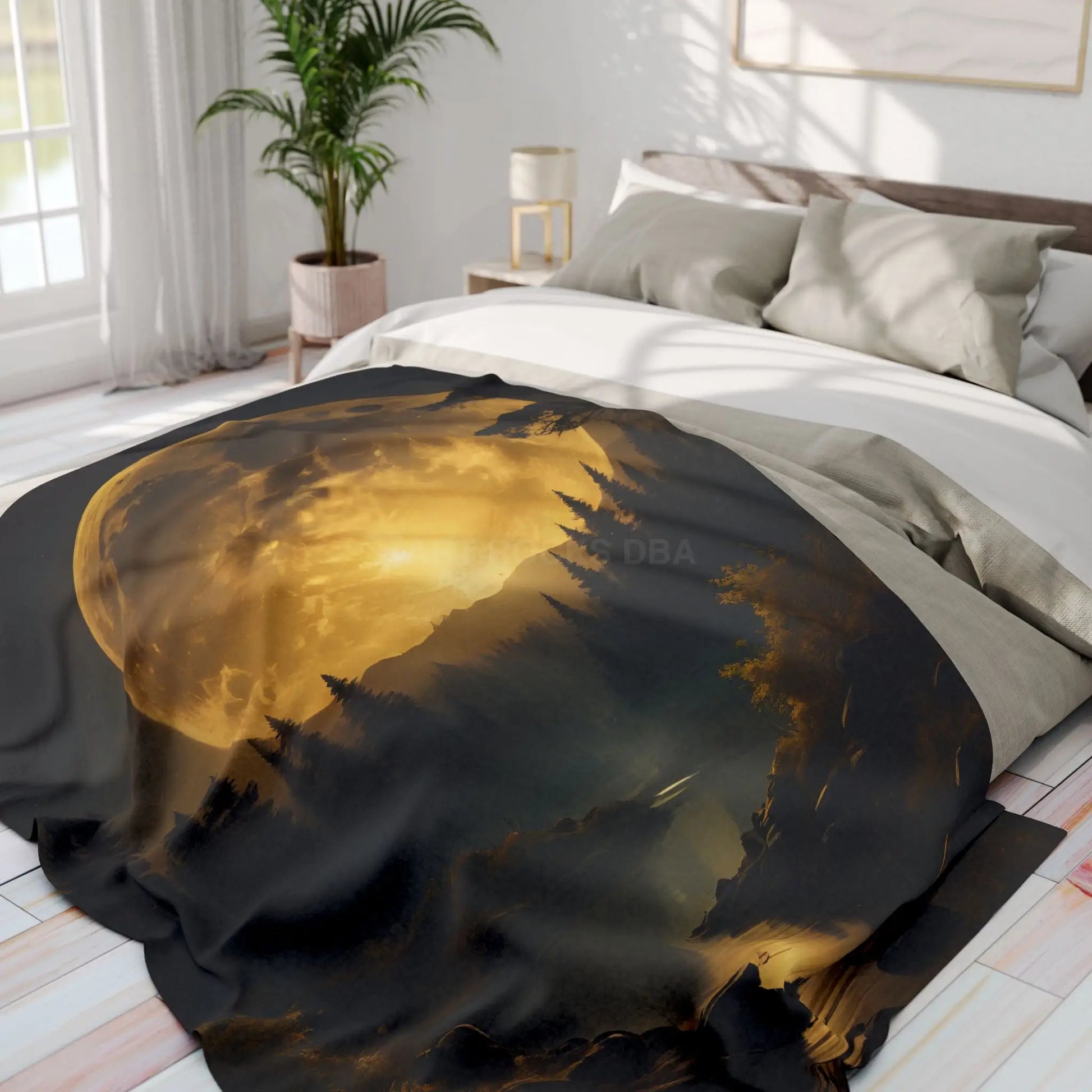 Cozy Arctic Fleece Blanket with Moonlit Forest Design Soft Throw Winter Decor Gift for Nature Lovers Home Warmth - Home