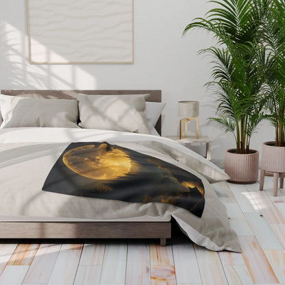 Cozy Arctic Fleece Blanket with Moonlit Forest Design Soft Throw Winter Decor Gift for Nature Lovers Home Warmth - Home