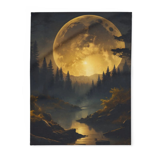 Cozy Arctic Fleece Blanket with Moonlit Forest Design Soft Throw Winter Decor Gift for Nature Lovers Home Warmth - 30’’