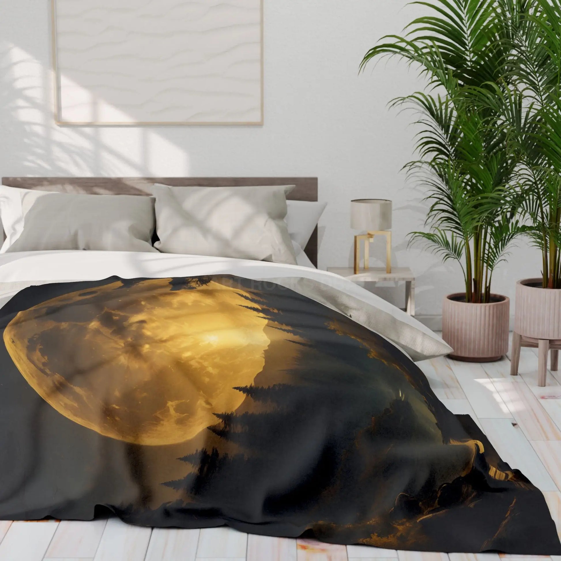 Cozy Arctic Fleece Blanket with Moonlit Forest Design Soft Throw Winter Decor Gift for Nature Lovers Home Warmth - Home