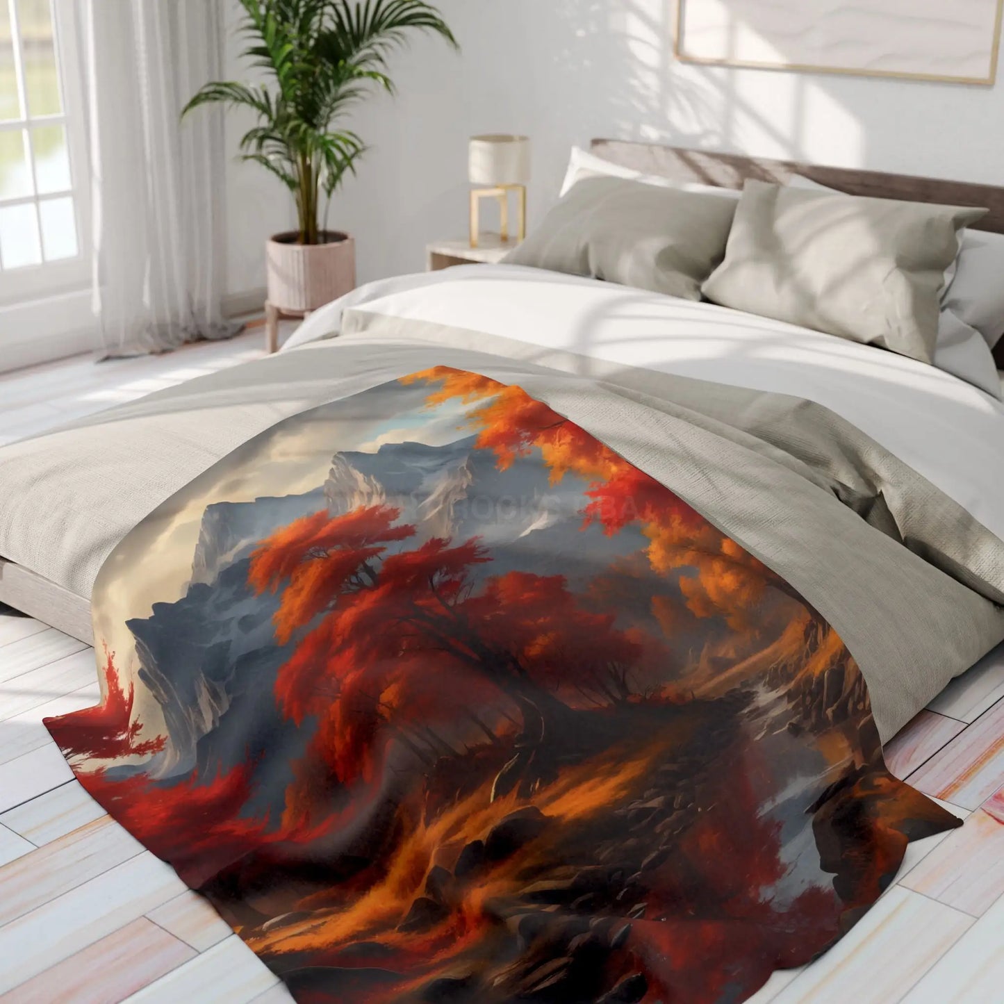 Cozy Autumn Mountains Fleece Blanket Warm Throw for Fall Decor Perfect Gift for Friends and Family Scenic Mountain