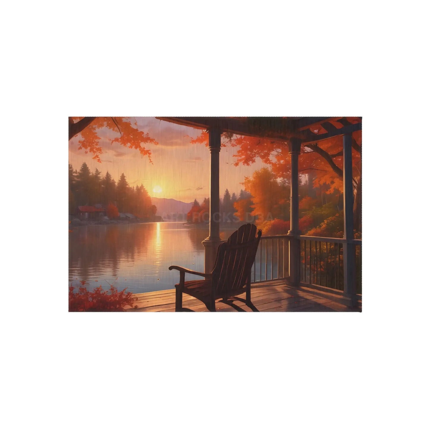 Cozy Autumn Porch Chair Outdoor Rug Fall Decor Rug Patio Area Rug Nature Inspired Mat Indoor Outdoor Floor Covering