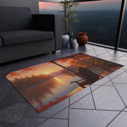 Cozy Autumn Porch Chair Outdoor Rug Fall Decor Rug Patio Area Rug Nature Inspired Mat Indoor Outdoor Floor Covering