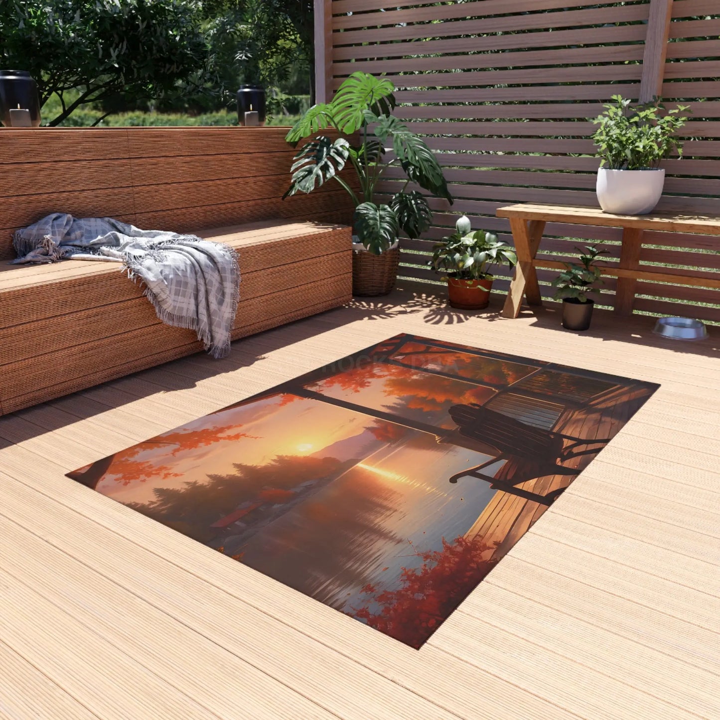 Cozy Autumn Porch Chair Outdoor Rug Fall Decor Rug Patio Area Rug Nature Inspired Mat Indoor Outdoor Floor Covering