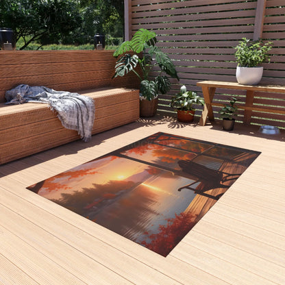 Cozy Autumn Porch Chair Outdoor Rug Fall Decor Rug Patio Area Rug Nature Inspired Mat Indoor Outdoor Floor Covering
