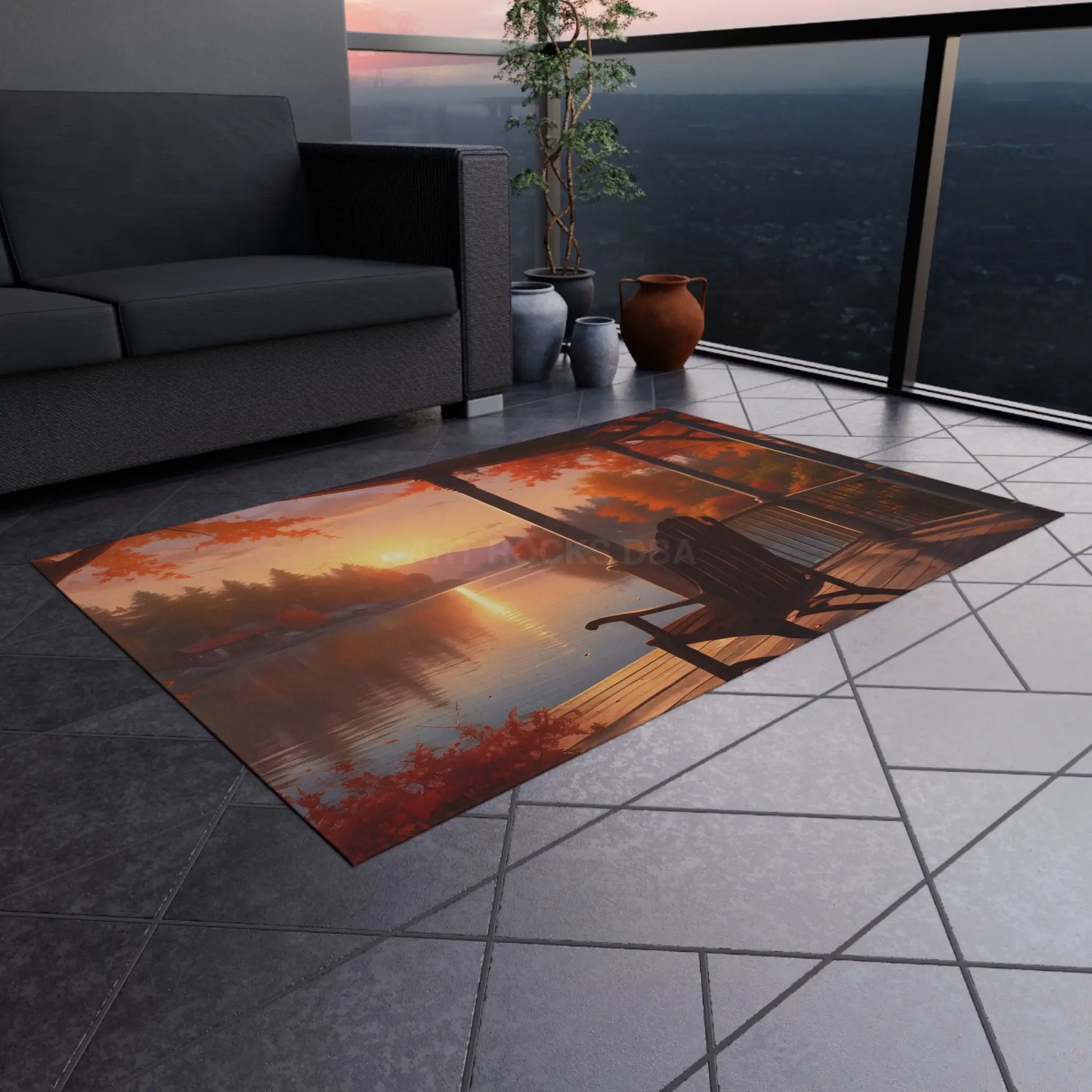 Cozy Autumn Porch Chair Outdoor Rug Fall Decor Rug Patio Area Rug Nature Inspired Mat Indoor Outdoor Floor Covering