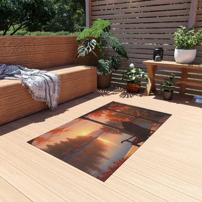 Cozy Autumn Porch Chair Outdoor Rug Fall Decor Rug Patio Area Rug Nature Inspired Mat Indoor Outdoor Floor Covering