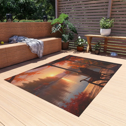 Cozy Autumn Porch Chair Outdoor Rug Fall Decor Rug Patio Area Rug Nature Inspired Mat Indoor Outdoor Floor Covering