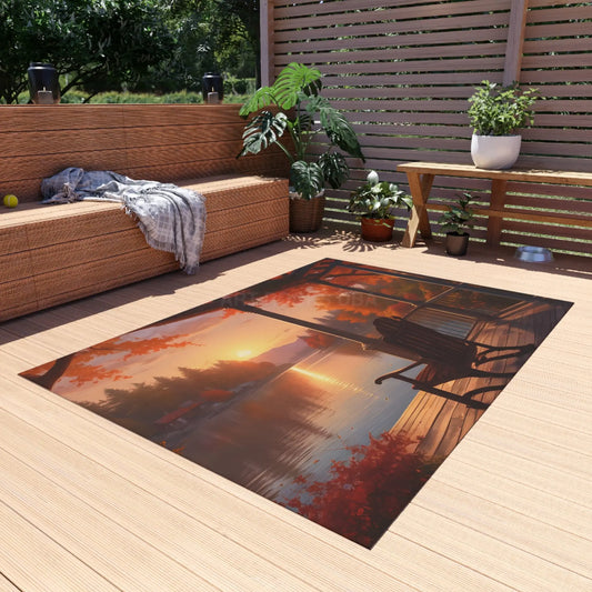 Cozy Autumn Porch Chair Outdoor Rug Fall Decor Rug Patio Area Rug Nature Inspired Mat Indoor Outdoor Floor Covering