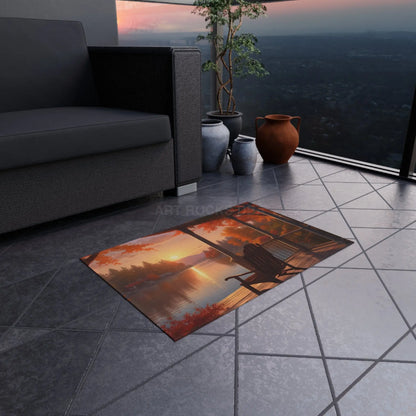 Cozy Autumn Porch Chair Outdoor Rug Fall Decor Rug Patio Area Rug Nature Inspired Mat Indoor Outdoor Floor Covering