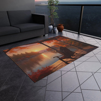 Cozy Autumn Porch Chair Outdoor Rug Fall Decor Rug Patio Area Rug Nature Inspired Mat Indoor Outdoor Floor Covering