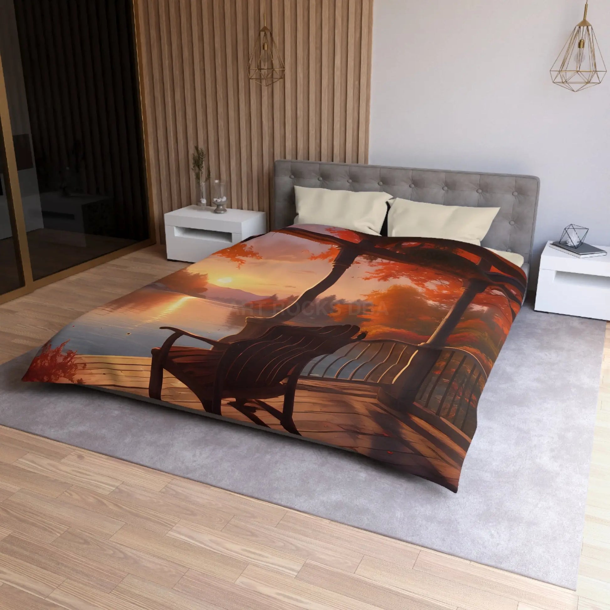 Cozy Autumn Porch Duvet Cover | Harvest Vibe Bedding Fall Decor Nature Lovers Gift Seasonal Home Accents Relaxing