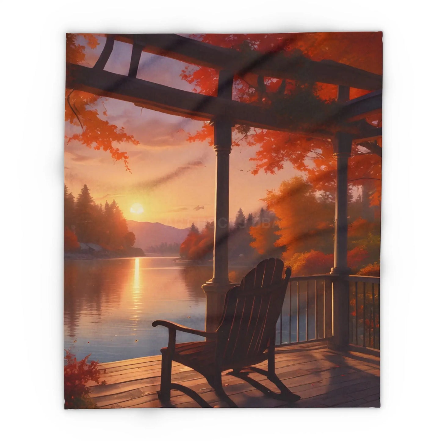 Cozy Autumn Porch Fleece Blanket - Warm Throw for Fall Decor Outdoor Picnic Cabin Vibes Gift for Him/Her Seasonal Home