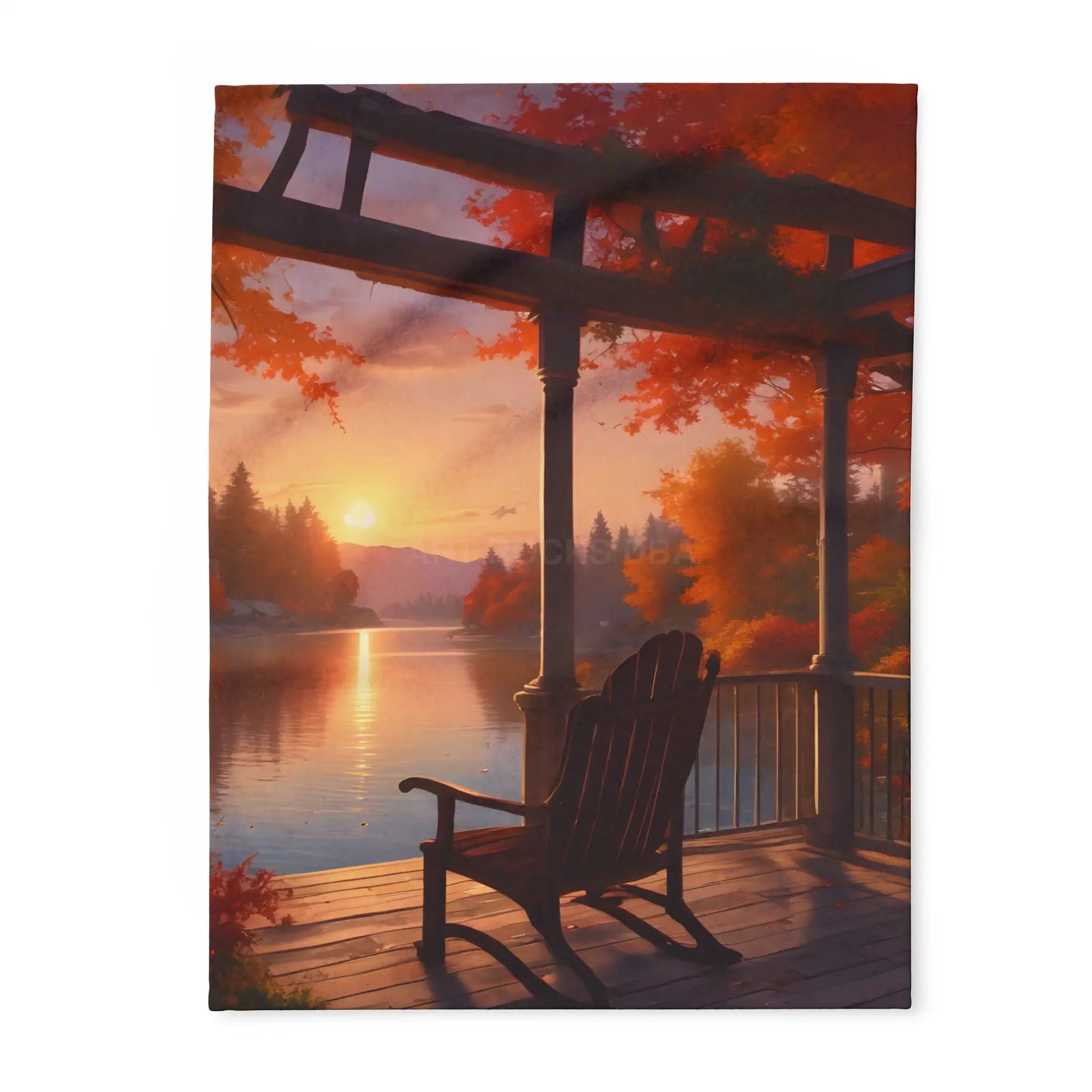 Cozy Autumn Porch Fleece Blanket - Warm Throw for Fall Decor Outdoor Picnic Cabin Vibes Gift for Him/Her Seasonal Home