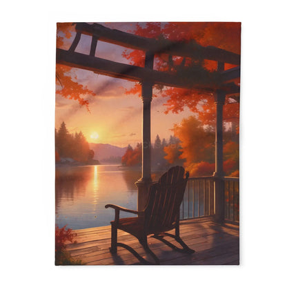 Cozy Autumn Porch Fleece Blanket - Warm Throw for Fall Decor Outdoor Picnic Cabin Vibes Gift for Him/Her Seasonal Home