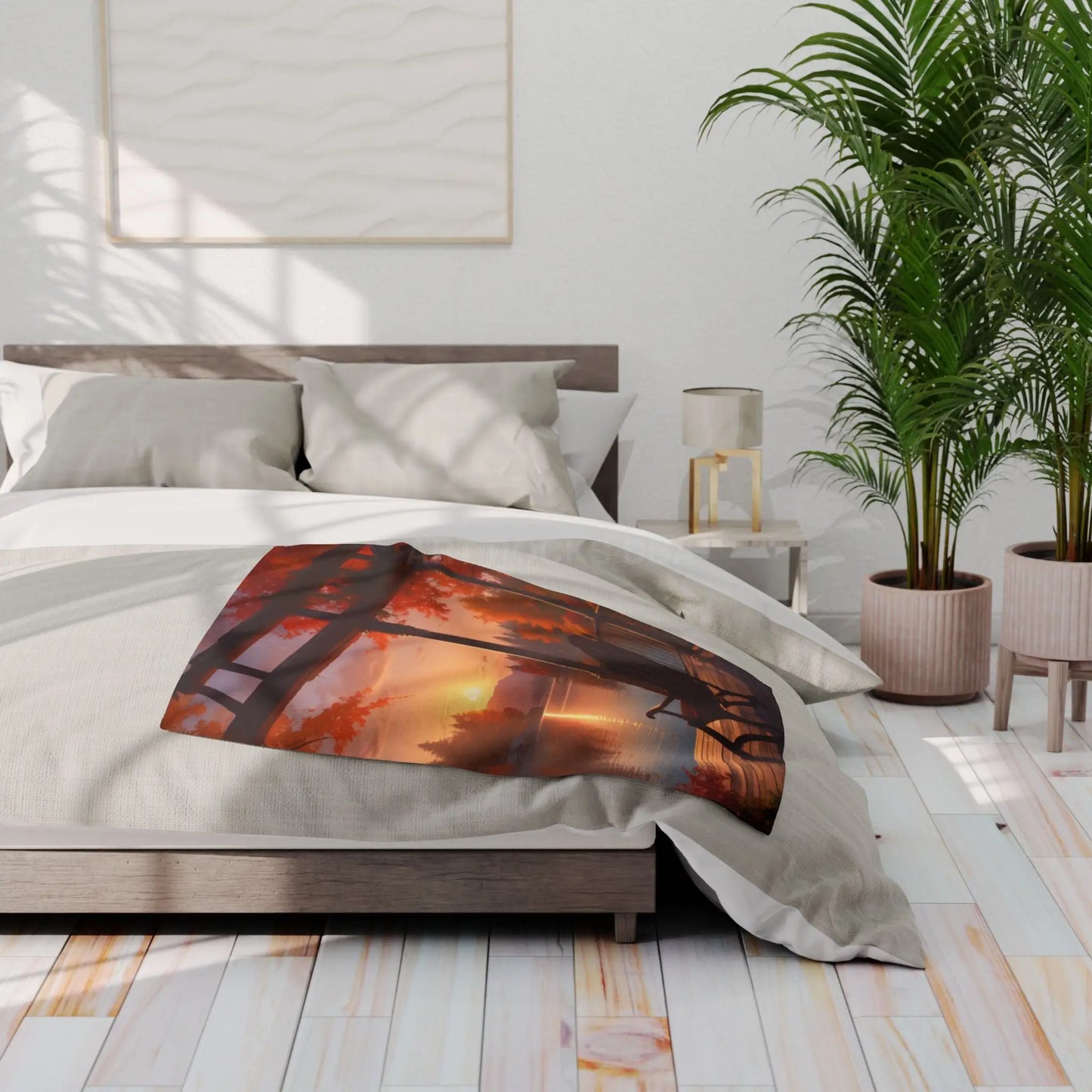 Cozy Autumn Porch Fleece Blanket - Warm Throw for Fall Decor Outdoor Picnic Cabin Vibes Gift for Him/Her Seasonal Home