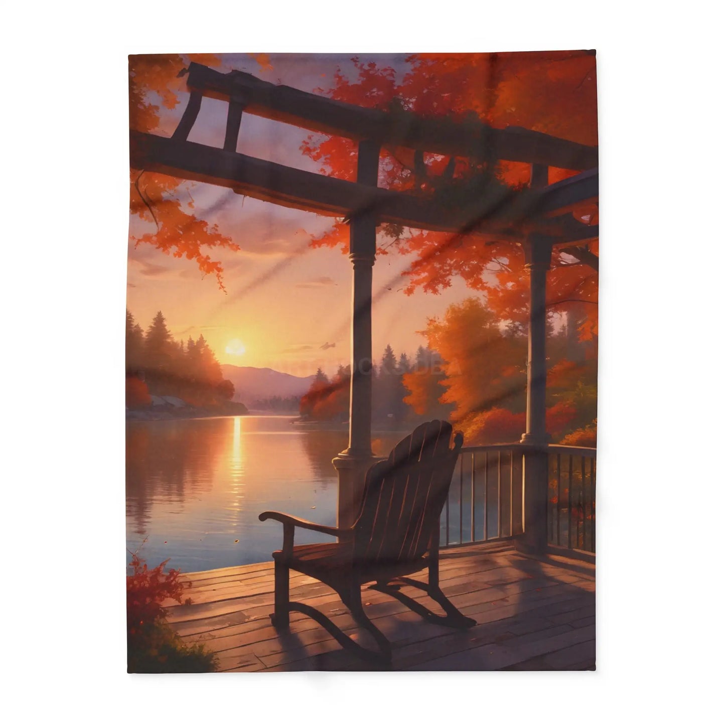 Cozy Autumn Porch Fleece Blanket - Warm Throw for Fall Decor Outdoor Picnic Cabin Vibes Gift for Him/Her Seasonal Home