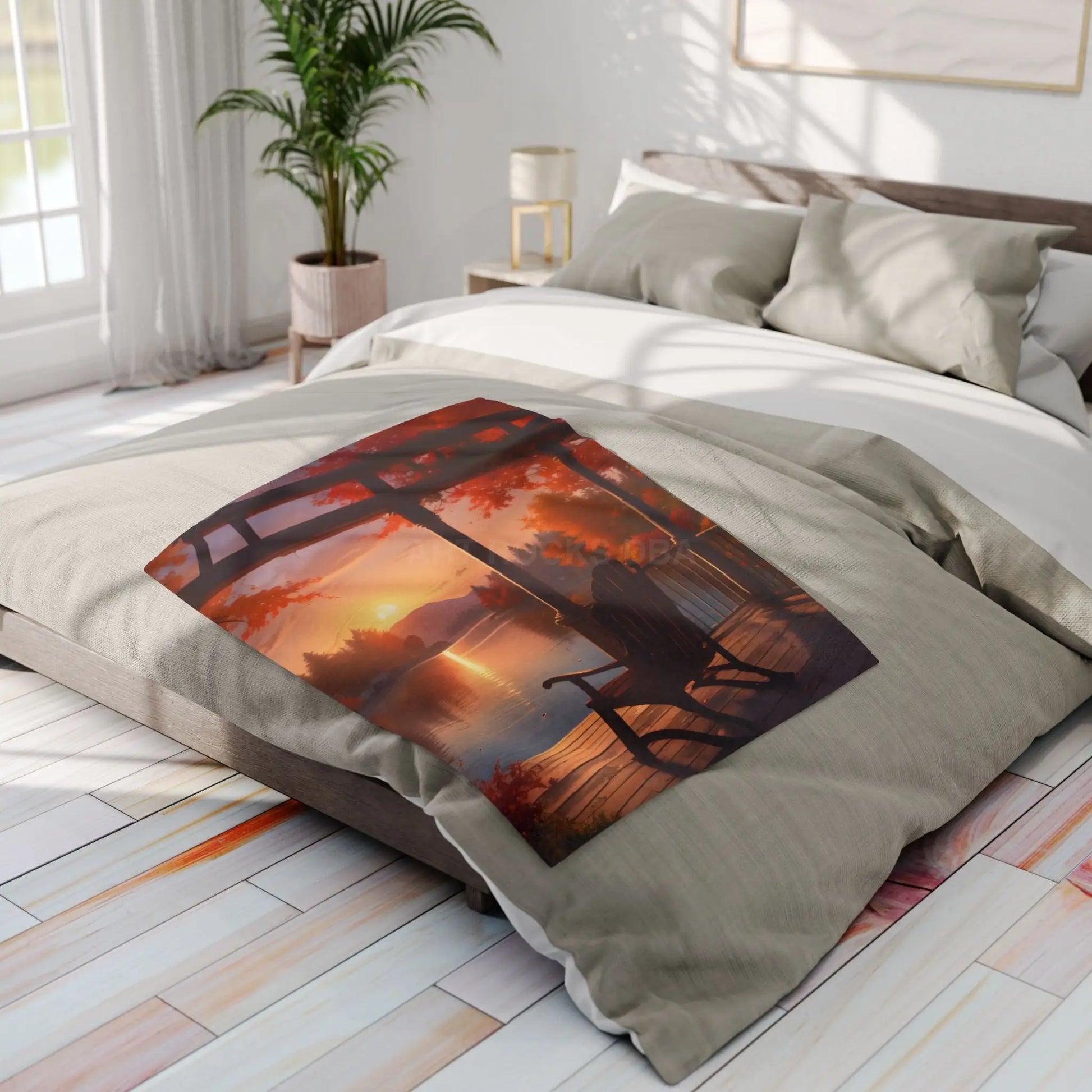 Cozy Autumn Porch Fleece Blanket - Warm Throw for Fall Decor Outdoor Picnic Cabin Vibes Gift for Him/Her Seasonal Home