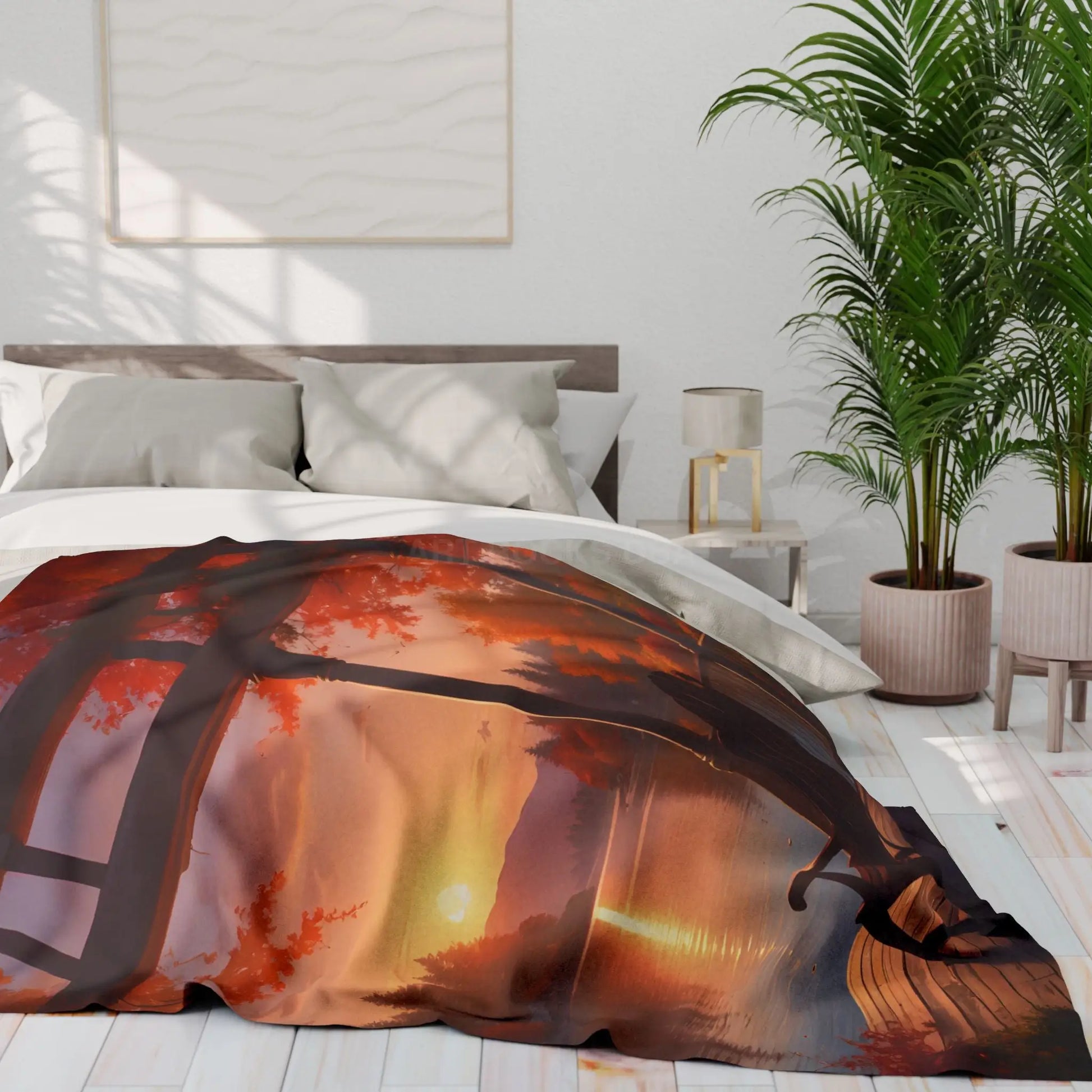 Cozy Autumn Porch Fleece Blanket - Warm Throw for Fall Decor Outdoor Picnic Cabin Vibes Gift for Him/Her Seasonal Home