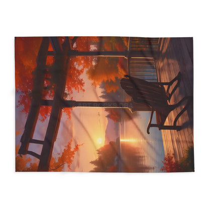 Cozy Autumn Porch Fleece Blanket - Warm Throw for Fall Decor Outdoor Picnic Cabin Vibes Gift for Him/Her Seasonal Home