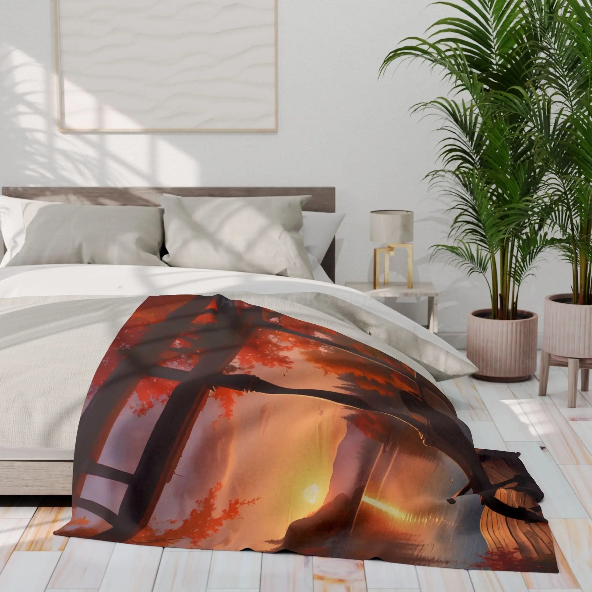 Cozy Autumn Porch Fleece Blanket - Warm Throw for Fall Decor Outdoor Picnic Cabin Vibes Gift for Him/Her Seasonal Home