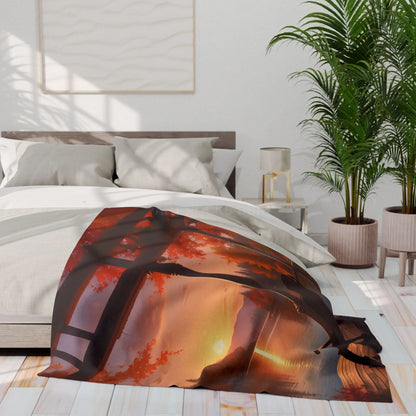 Cozy Autumn Porch Fleece Blanket - Warm Throw for Fall Decor Outdoor Picnic Cabin Vibes Gift for Him/Her Seasonal Home