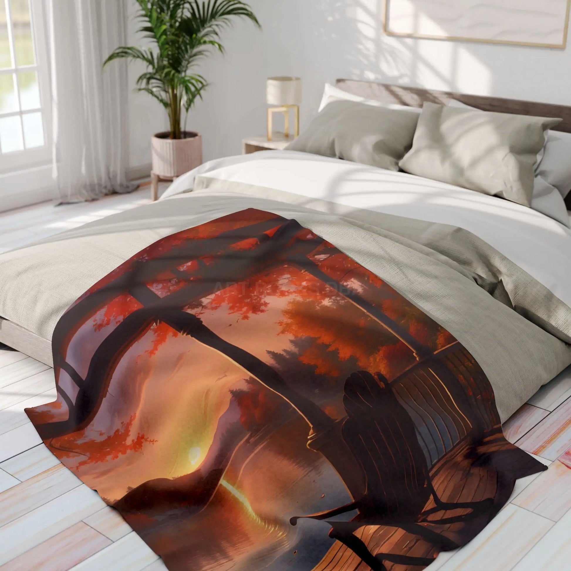 Cozy Autumn Porch Fleece Blanket - Warm Throw for Fall Decor Outdoor Picnic Cabin Vibes Gift for Him/Her Seasonal Home