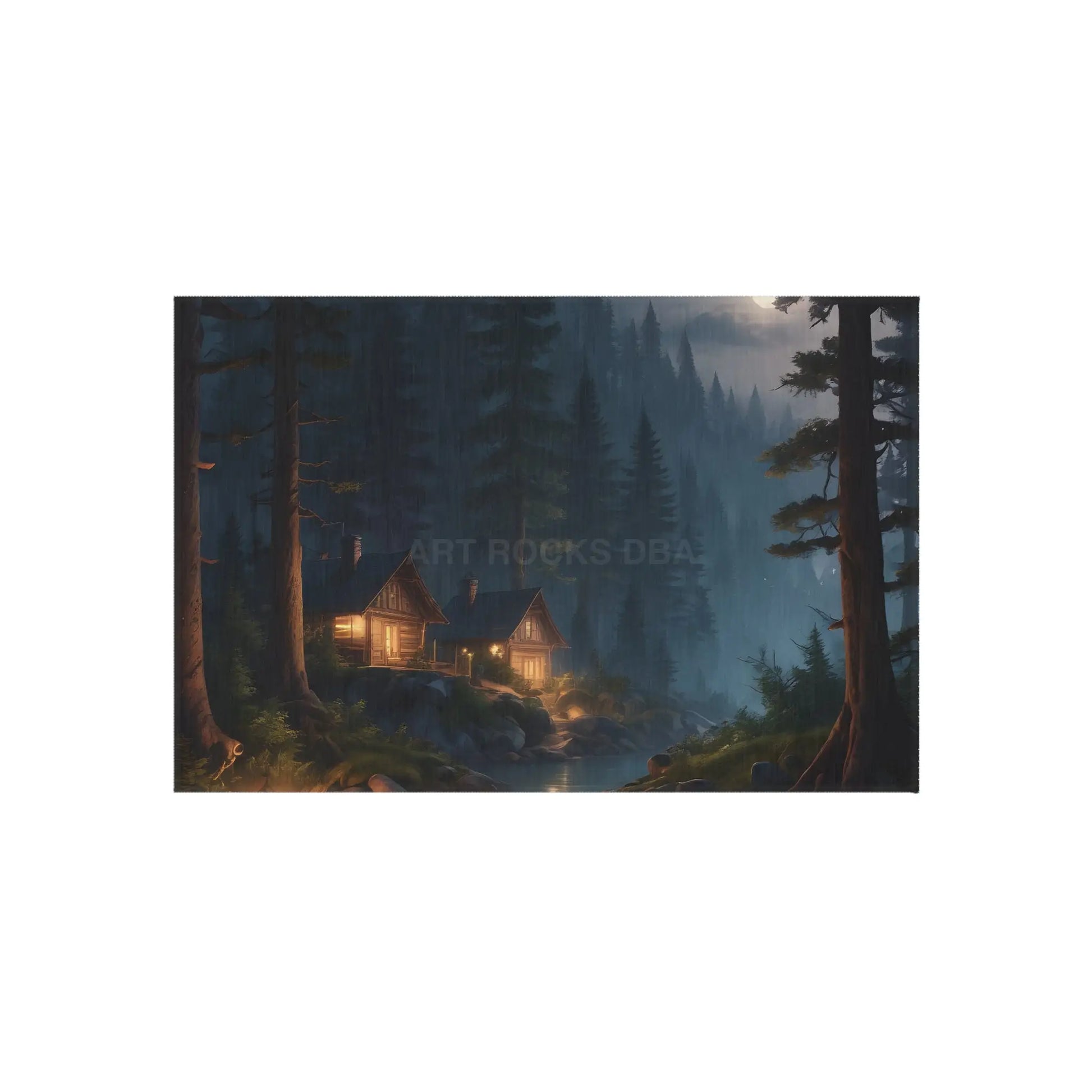 Cozy Cabin At Night Outdoor Rug Camping Decor Nature Inspired Mat Home Patio Accessory Rustic Outdoor Living - 24’’ ×
