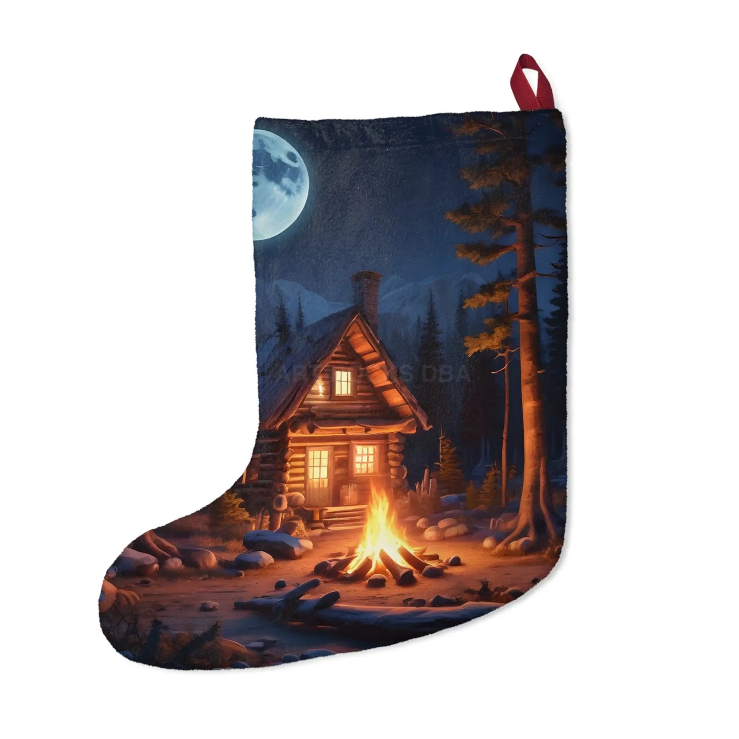Cozy Cabin Christmas Stocking – Moonlit Campfire Holiday Stocking - One size - Home Decor