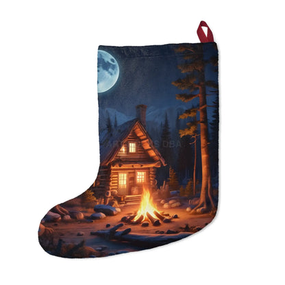 Cozy Cabin Christmas Stocking – Moonlit Campfire Holiday Stocking - One size - Home Decor