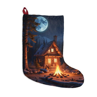 Cozy Cabin Christmas Stocking – Moonlit Campfire Holiday Stocking - One size - Home Decor
