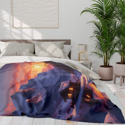 Cozy Cabin in the Snow Arctic Fleece Blanket Warm Winter Throw for Cabin Decor Perfect for Home Gift for Holidays