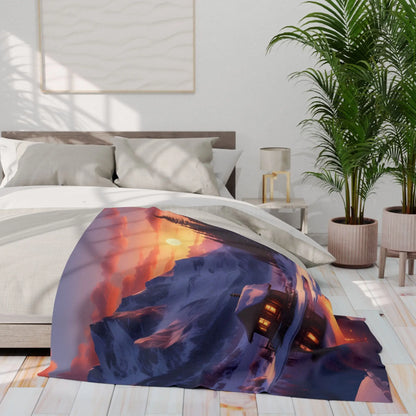 Cozy Cabin in the Snow Arctic Fleece Blanket Warm Winter Throw for Cabin Decor Perfect for Home Gift for Holidays