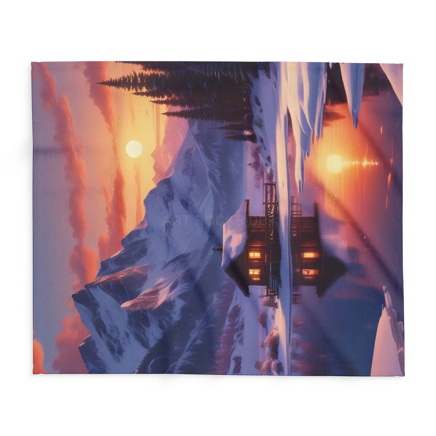 Cozy Cabin in the Snow Arctic Fleece Blanket Warm Winter Throw for Cabin Decor Perfect for Home Gift for Holidays