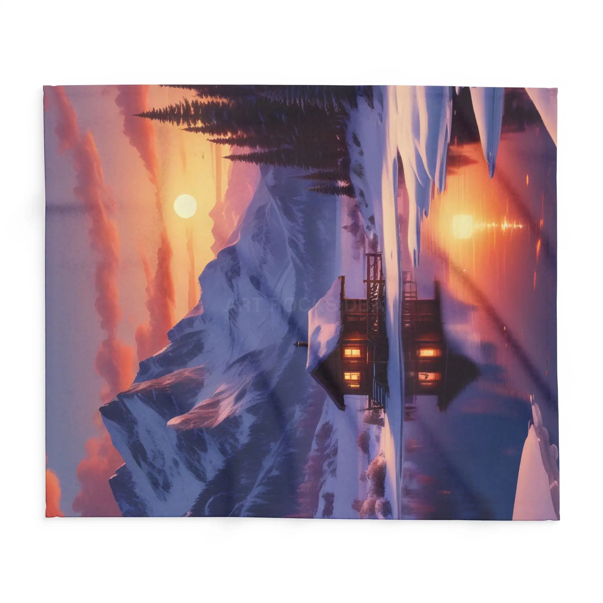 Cozy Cabin in the Snow Arctic Fleece Blanket Warm Winter Throw for Cabin Decor Perfect for Home Gift for Holidays