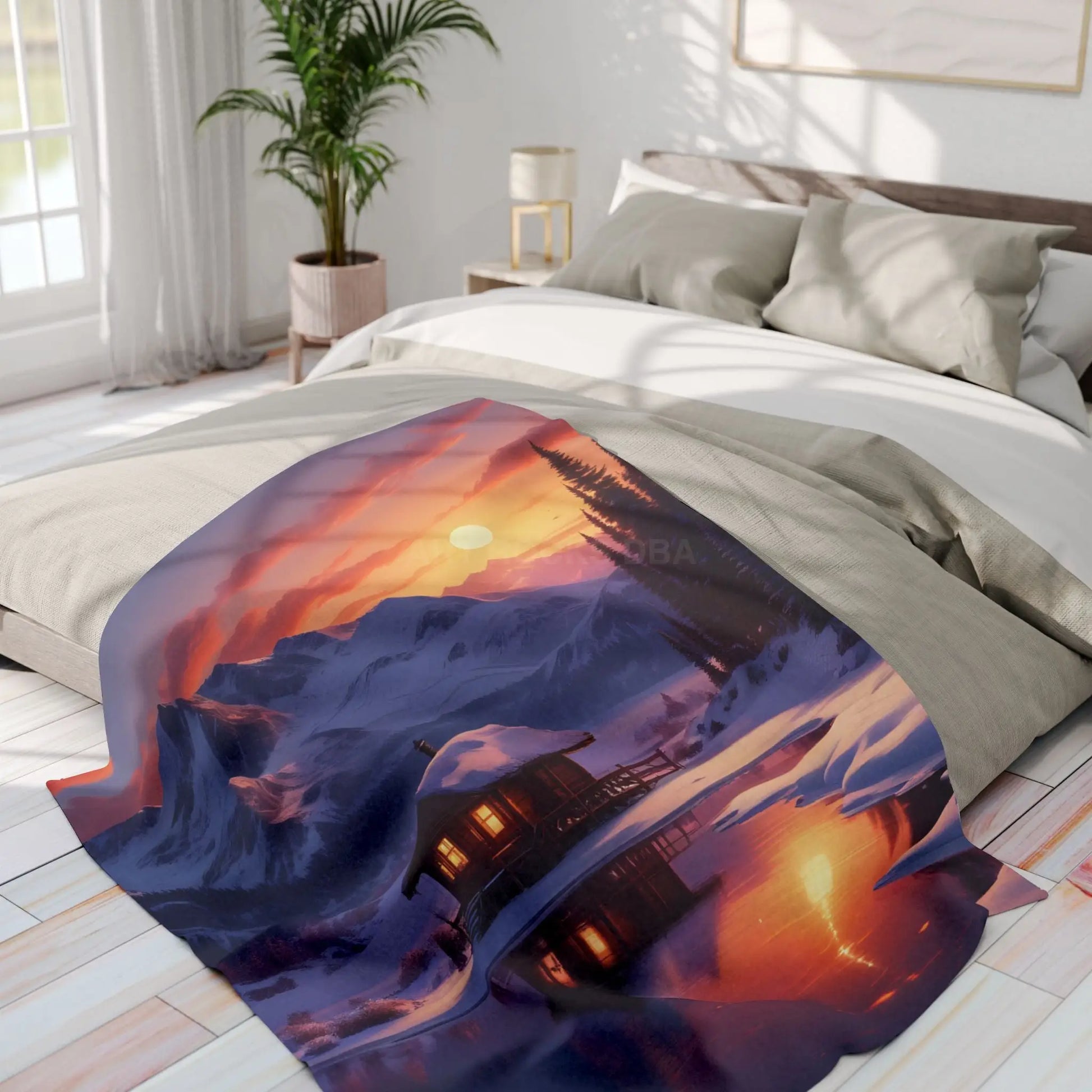 Cozy Cabin in the Snow Arctic Fleece Blanket Warm Winter Throw for Cabin Decor Perfect for Home Gift for Holidays