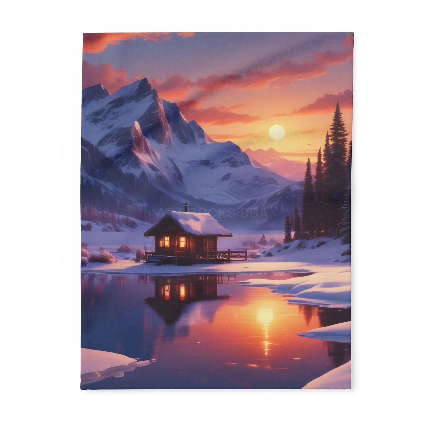 Cozy Cabin in the Snow Arctic Fleece Blanket Warm Winter Throw for Cabin Decor Perfect for Home Gift for Holidays