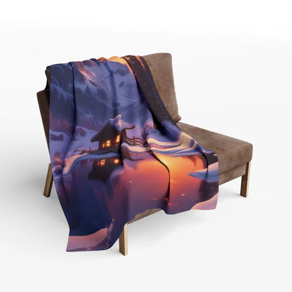Cozy Cabin in the Snow Arctic Fleece Blanket Warm Winter Throw for Cabin Decor Perfect for Home Gift for Holidays