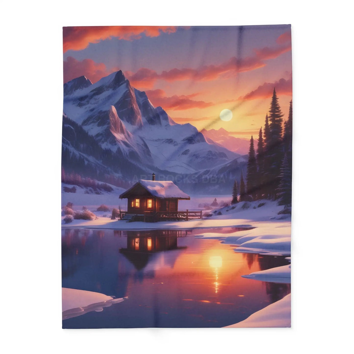 Cozy Cabin in the Snow Arctic Fleece Blanket Warm Winter Throw for Cabin Decor Perfect for Home Gift for Holidays