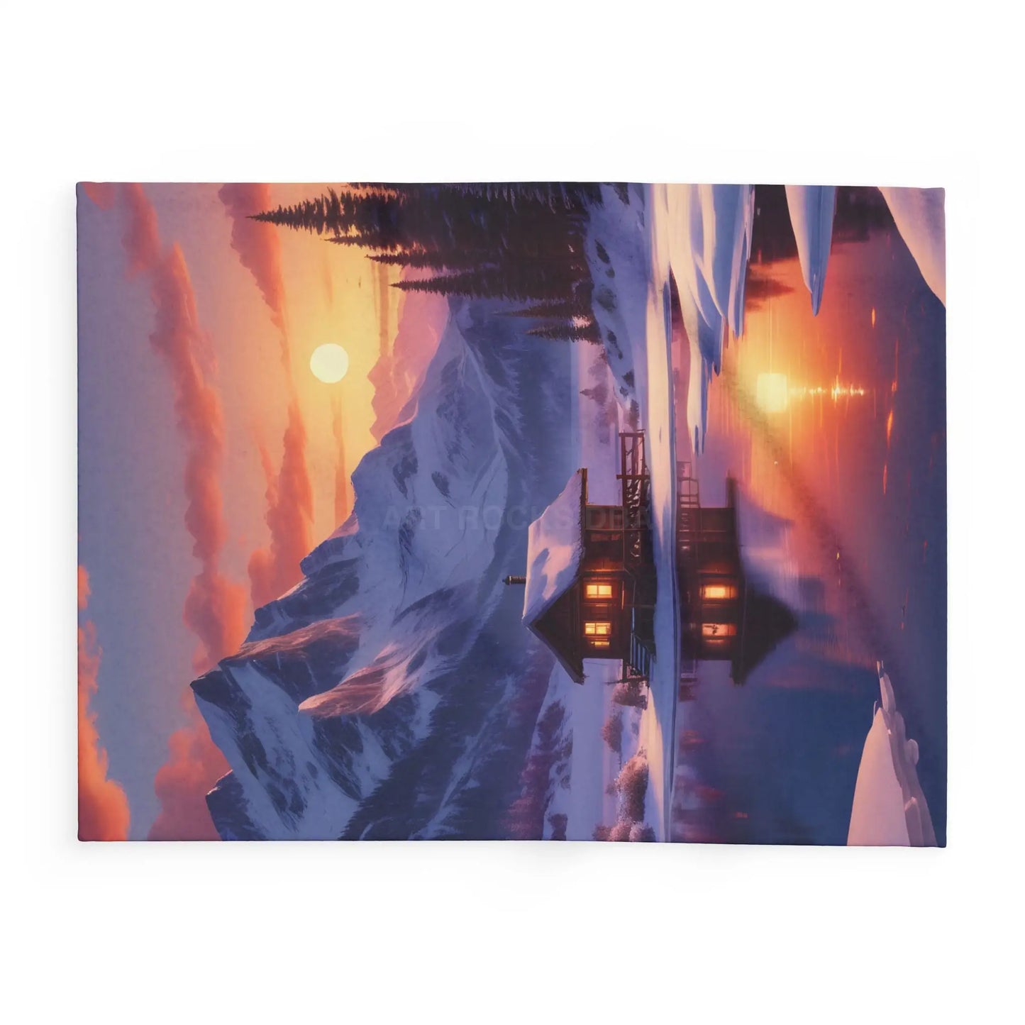 Cozy Cabin in the Snow Arctic Fleece Blanket Warm Winter Throw for Cabin Decor Perfect for Home Gift for Holidays