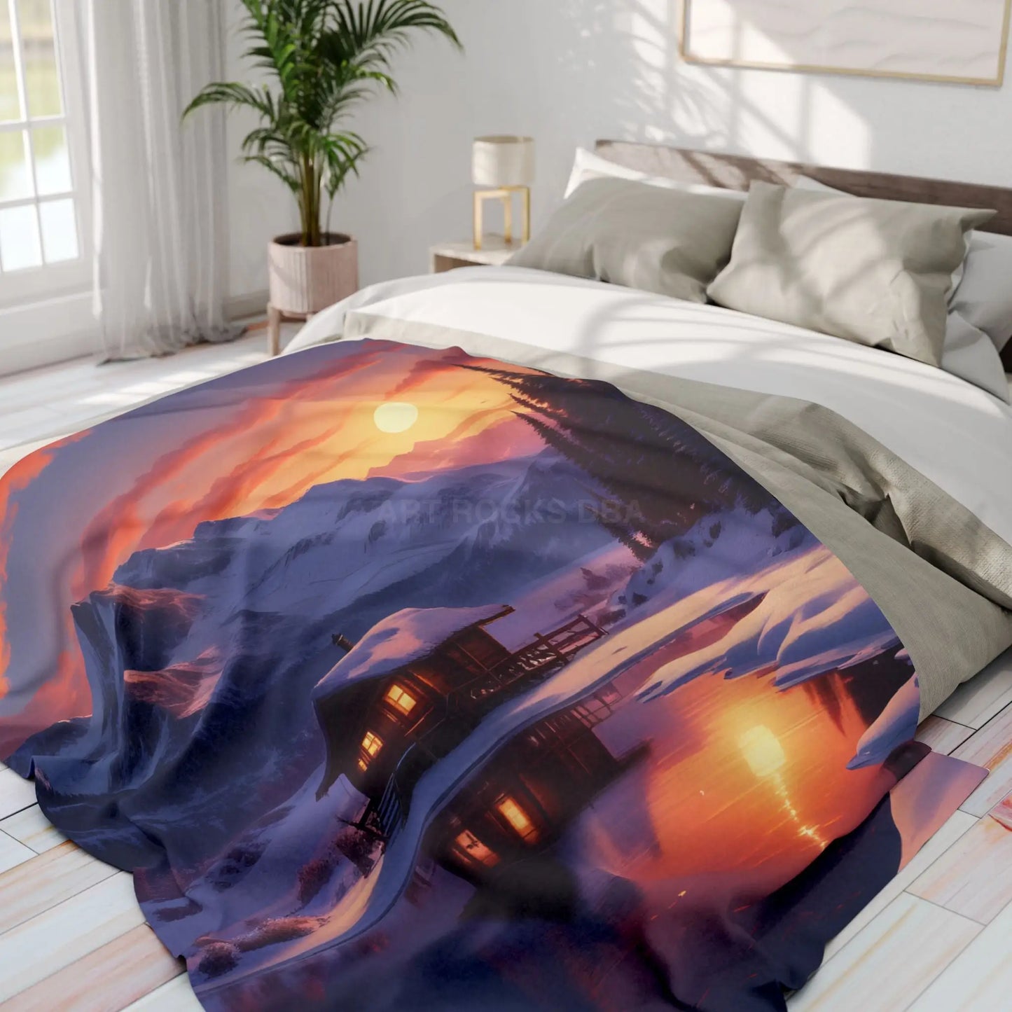 Cozy Cabin in the Snow Arctic Fleece Blanket Warm Winter Throw for Cabin Decor Perfect for Home Gift for Holidays