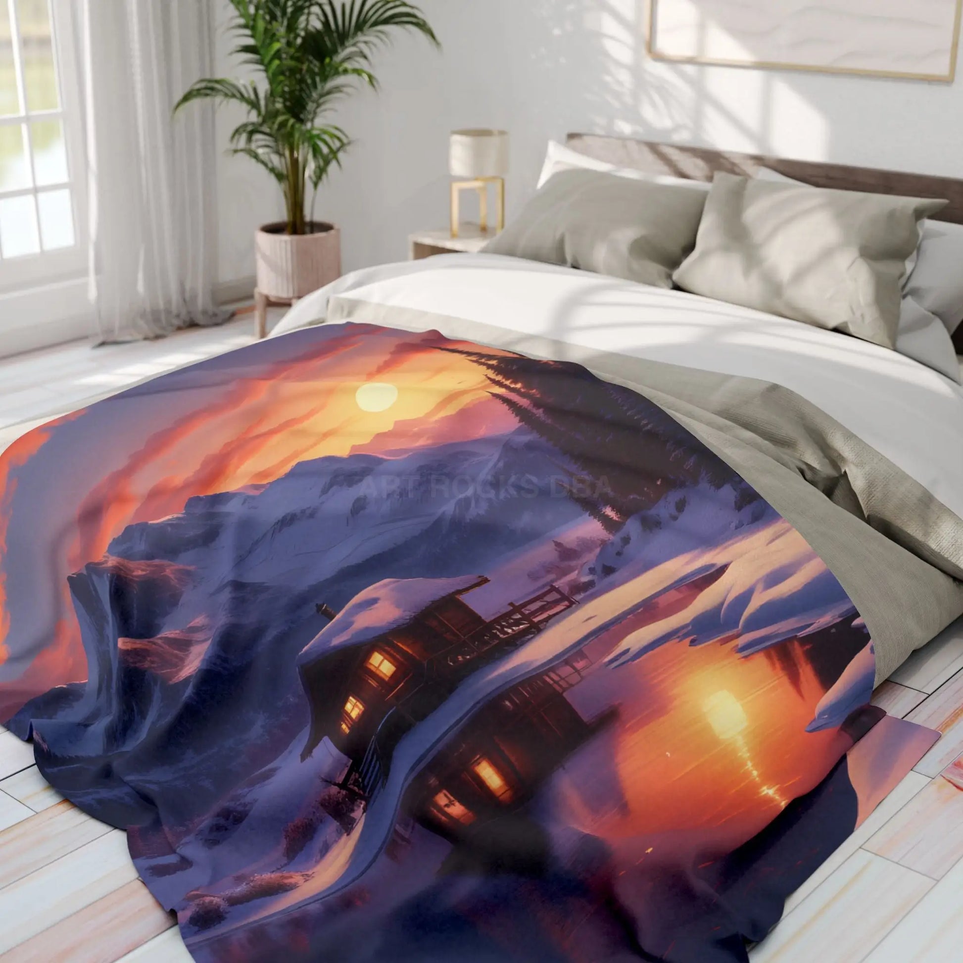 Cozy Cabin in the Snow Arctic Fleece Blanket Warm Winter Throw for Cabin Decor Perfect for Home Gift for Holidays