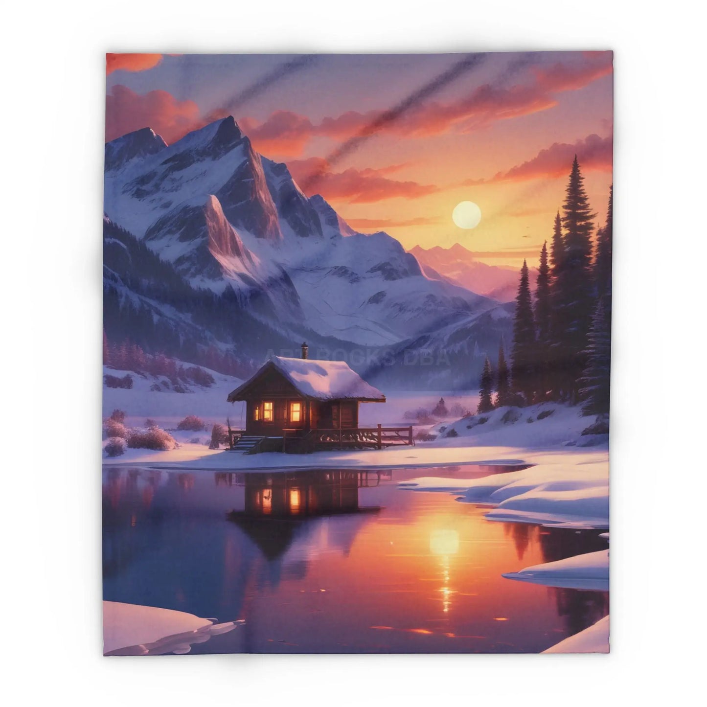 Cozy Cabin in the Snow Arctic Fleece Blanket Warm Winter Throw for Cabin Decor Perfect for Home Gift for Holidays