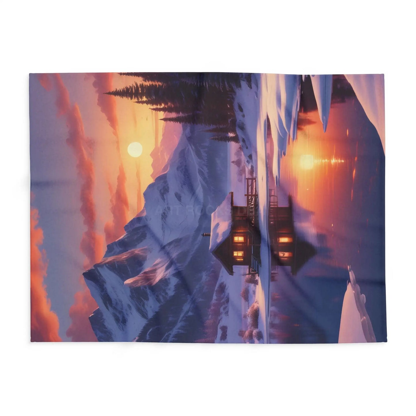 Cozy Cabin in the Snow Arctic Fleece Blanket Warm Winter Throw for Cabin Decor Perfect for Home Gift for Holidays